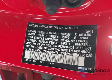 2017 Honda Civic Lx z USA, uszkodzony, nr VIN SHHFK7H2XHU402476